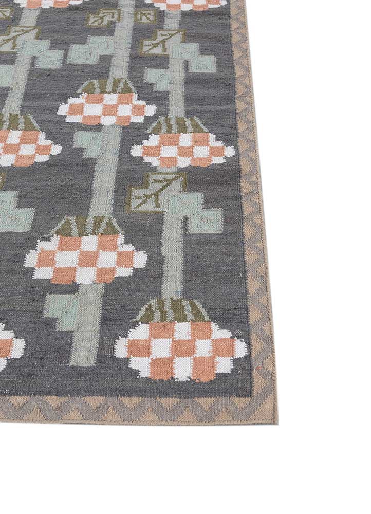 orenda grey and black wool flat weaves Rug - Corner