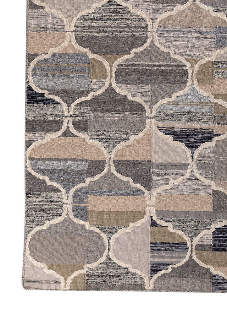indusbar beige and brown wool and viscose flat weaves Rug - Corner