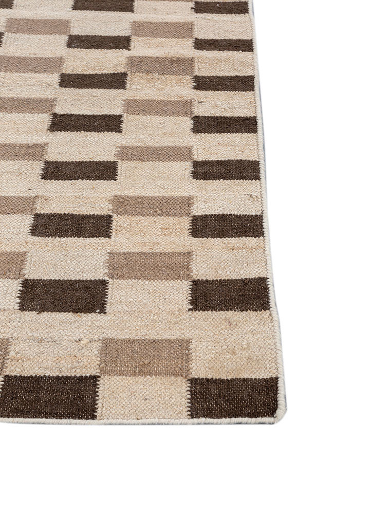 checkers ivory wool and viscose flat weaves Rug - Corner checkers ivory wool and viscose flat weaves Rug - Corner