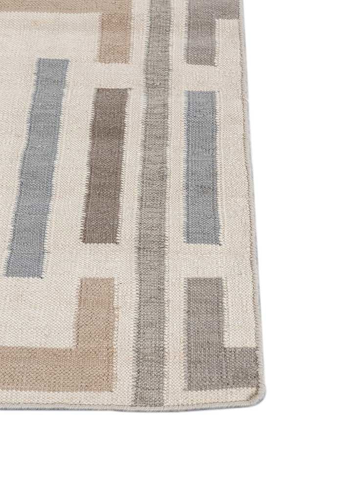 checkers ivory wool and viscose flat weaves Rug - Corner