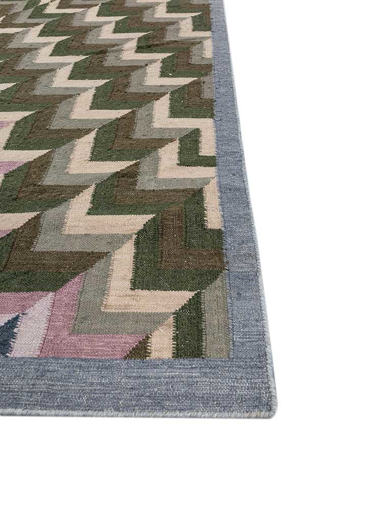 checkers blue wool and viscose flat weaves Rug - Corner