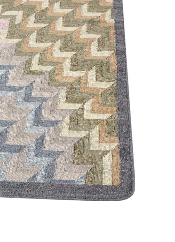 checkers beige and brown wool and viscose flat weaves Rug - Corner
