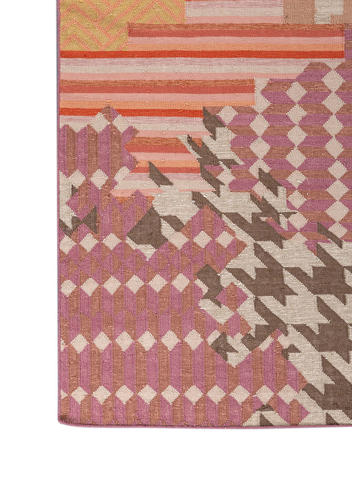 checkers beige and brown wool and viscose flat weaves Rug - Corner checkers beige and brown wool and viscose flat weaves Rug - Corner