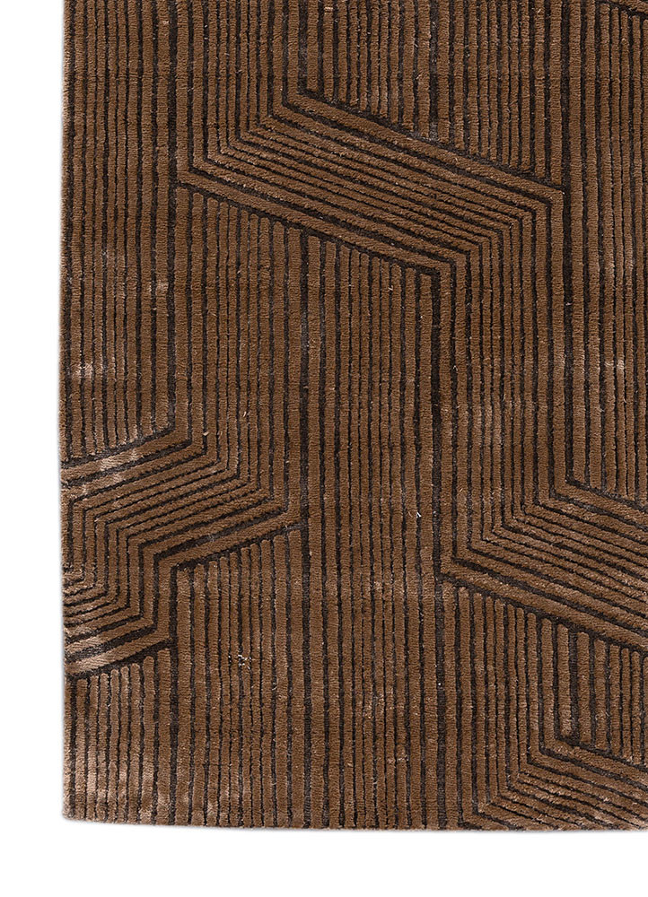 aprezo beige and brown acrylic hand knotted Rug - Corner