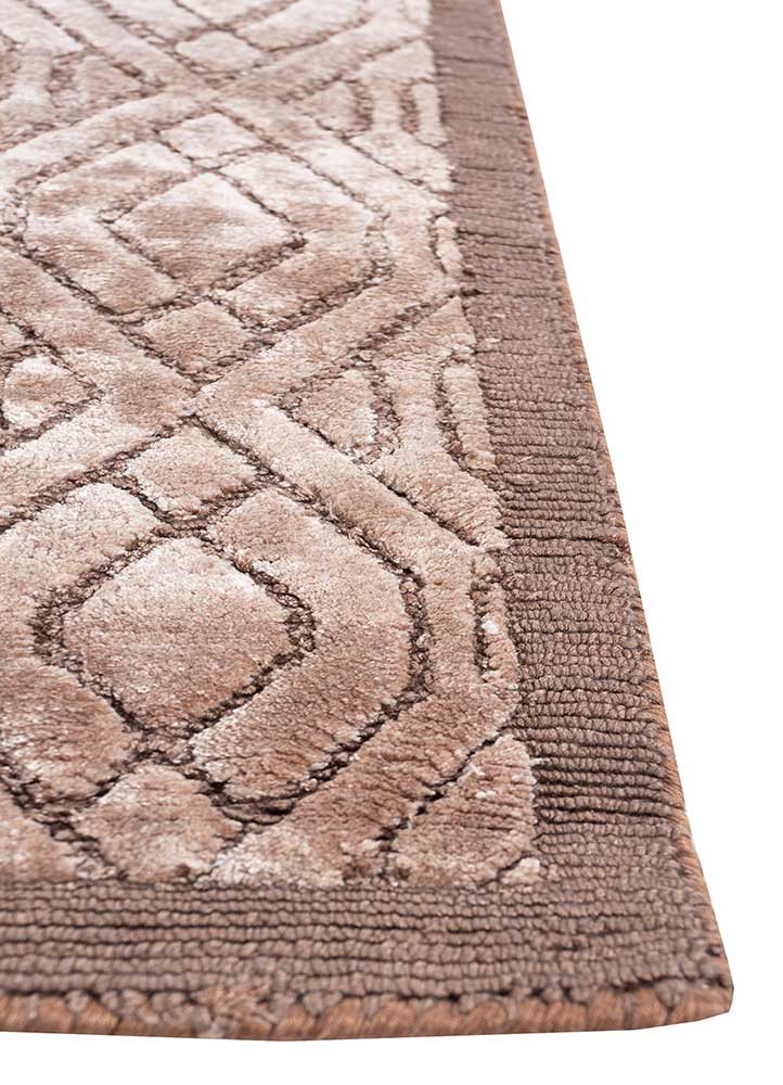 azalea beige and brown bamboo silk hand knotted Rug - Corner