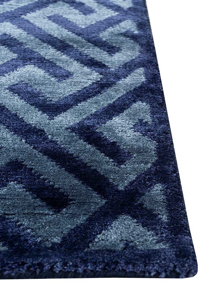 azalea blue bamboo silk hand knotted Rug - Corner