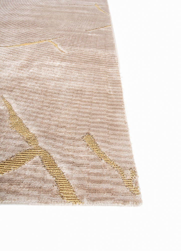 azalea beige and brown bamboo silk and zari hand knotted Rug - Corner