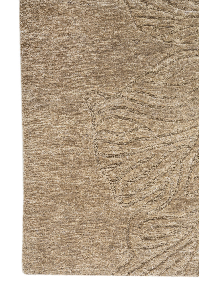 azalea beige and brown bamboo silk and zari hand knotted Rug - Corner