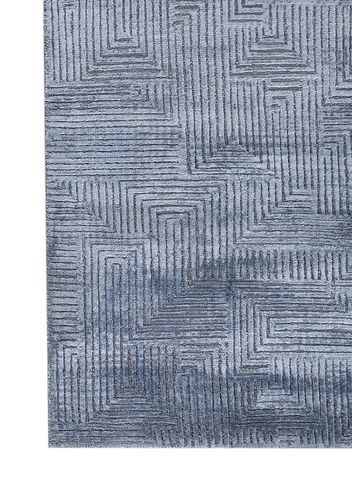 azalea blue wool and bamboo silk hand knotted Rug - Corner