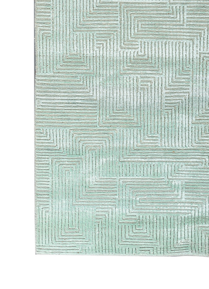 azalea blue wool and bamboo silk hand knotted Rug - Corner