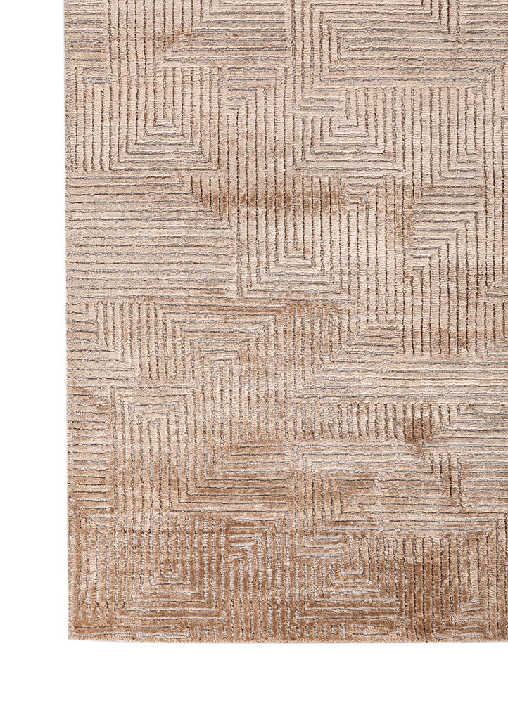 azalea beige and brown wool and bamboo silk hand knotted Rug - Corner