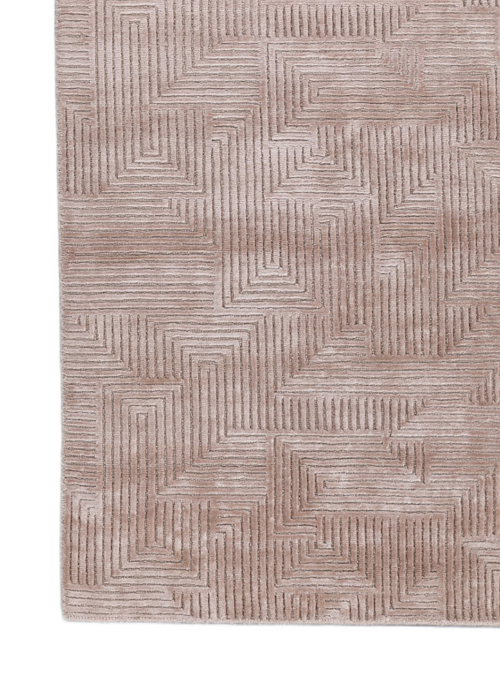 azalea beige and brown wool and bamboo silk hand knotted Rug - Corner