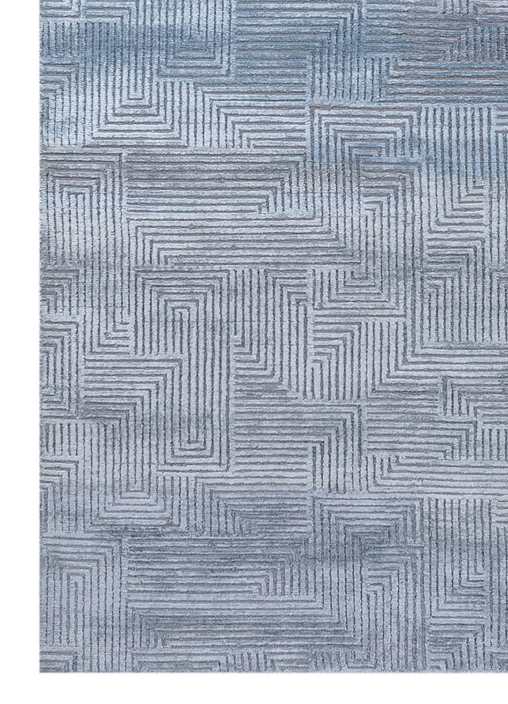 azalea blue wool and bamboo silk hand knotted Rug - Corner azalea blue wool and bamboo silk hand knotted Rug - Corner