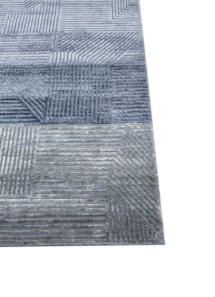 azalea blue wool and bamboo silk hand knotted Rug - Corner azalea blue wool and bamboo silk hand knotted Rug - Corner