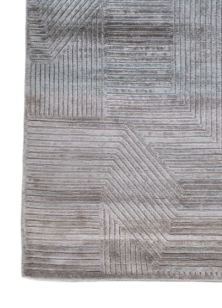 azalea blue wool and bamboo silk hand knotted Rug - Corner azalea blue wool and bamboo silk hand knotted Rug - Corner