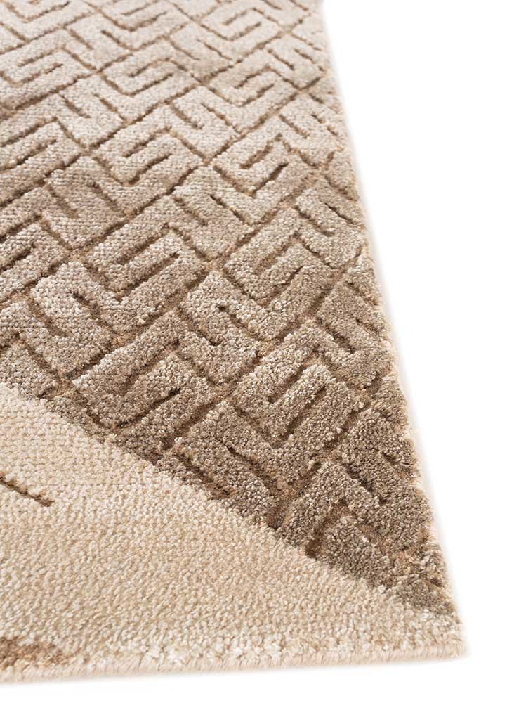 azalea beige and brown wool and bamboo silk hand knotted Rug - Corner