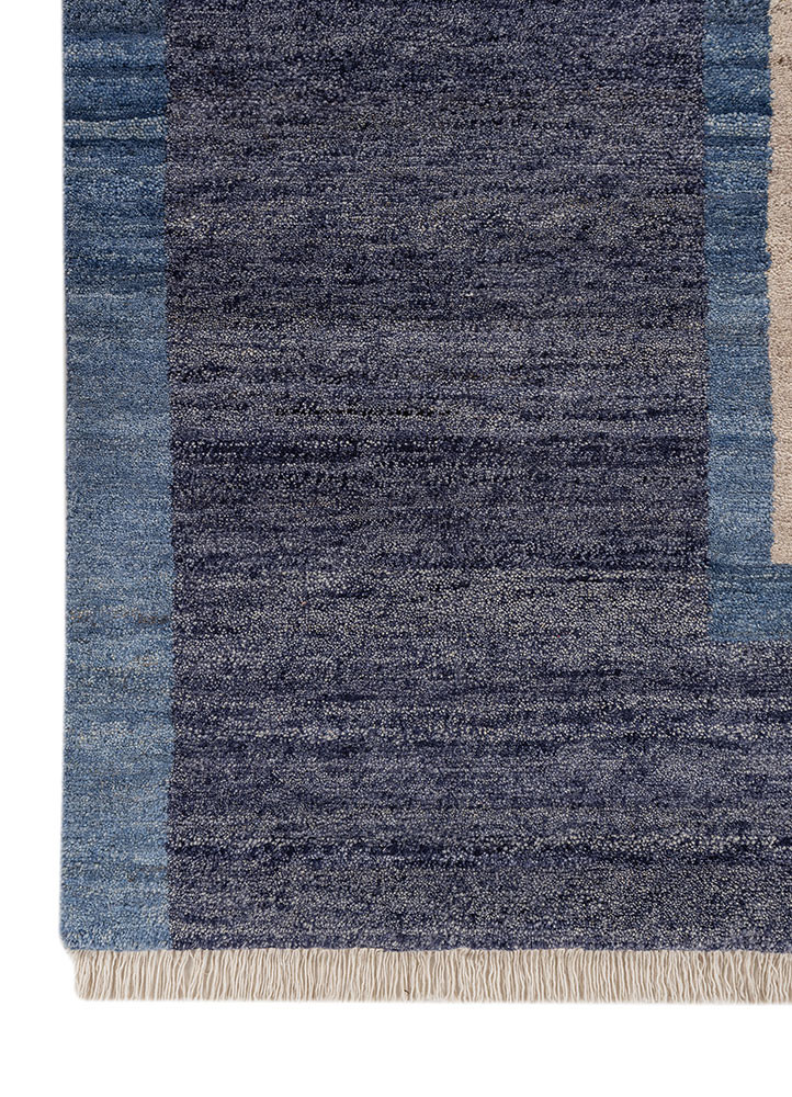 blythe blue wool hand knotted Rug - Corner