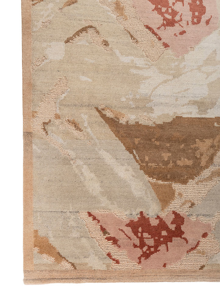 sthir beige and brown wool hand knotted Rug - Corner