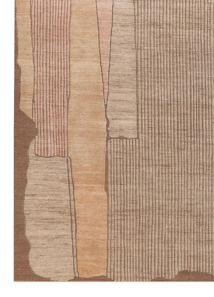 blythe beige and brown wool and silk hand knotted Rug - Corner
