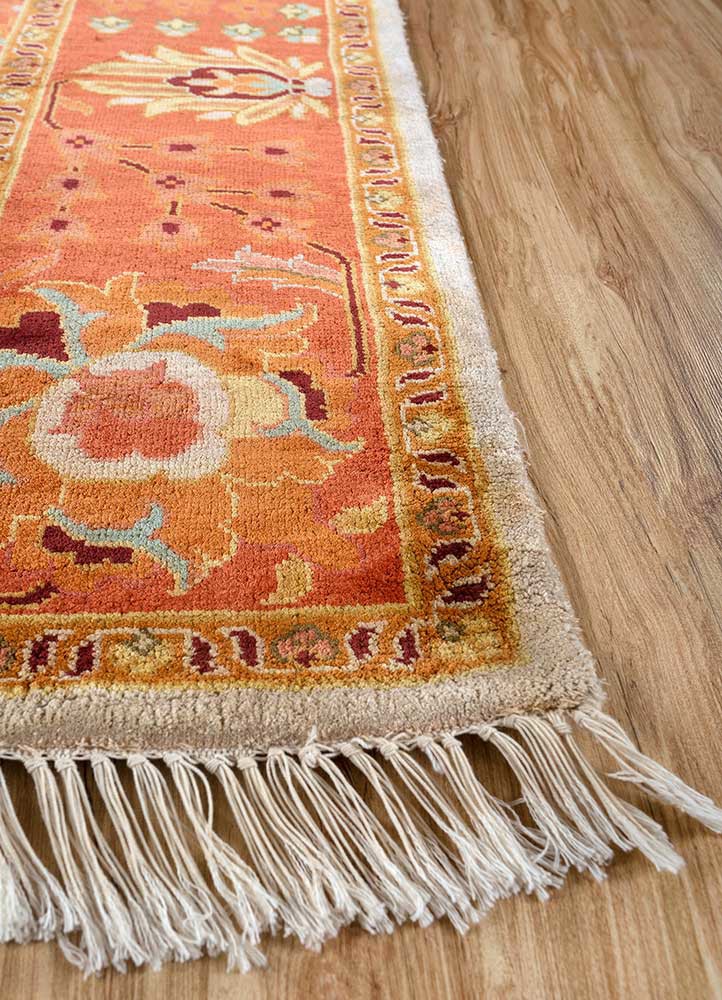 gulmarg red and orange silk hand knotted Rug - Corner gulmarg red and orange silk hand knotted Rug - Corner