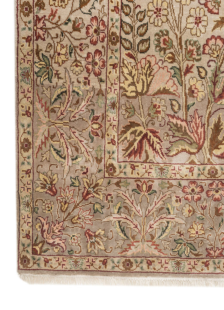 gulmarg beige and brown silk hand knotted Rug - Corner