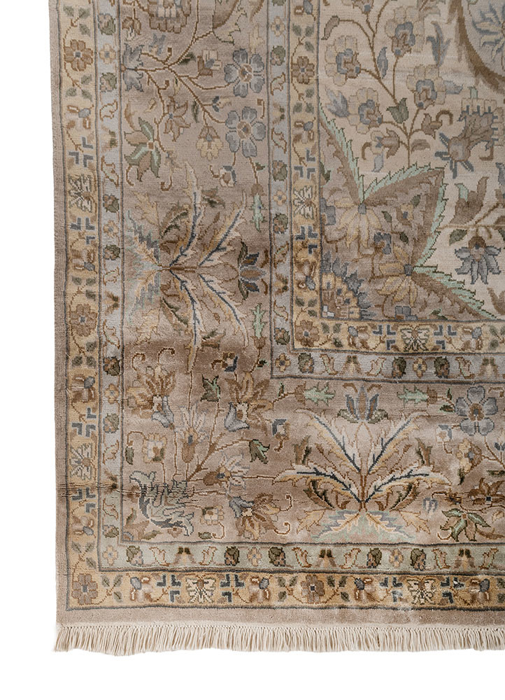 gulmarg beige and brown silk hand knotted Rug - Corner