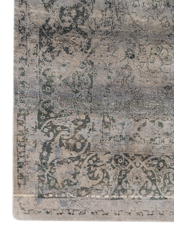 aprezo ivory silk hand knotted Rug - Corner