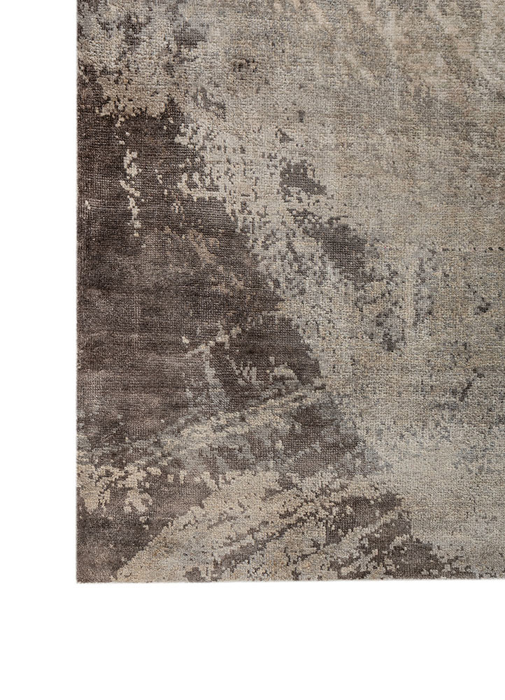 entropy beige and brown silk hand knotted Rug - Corner