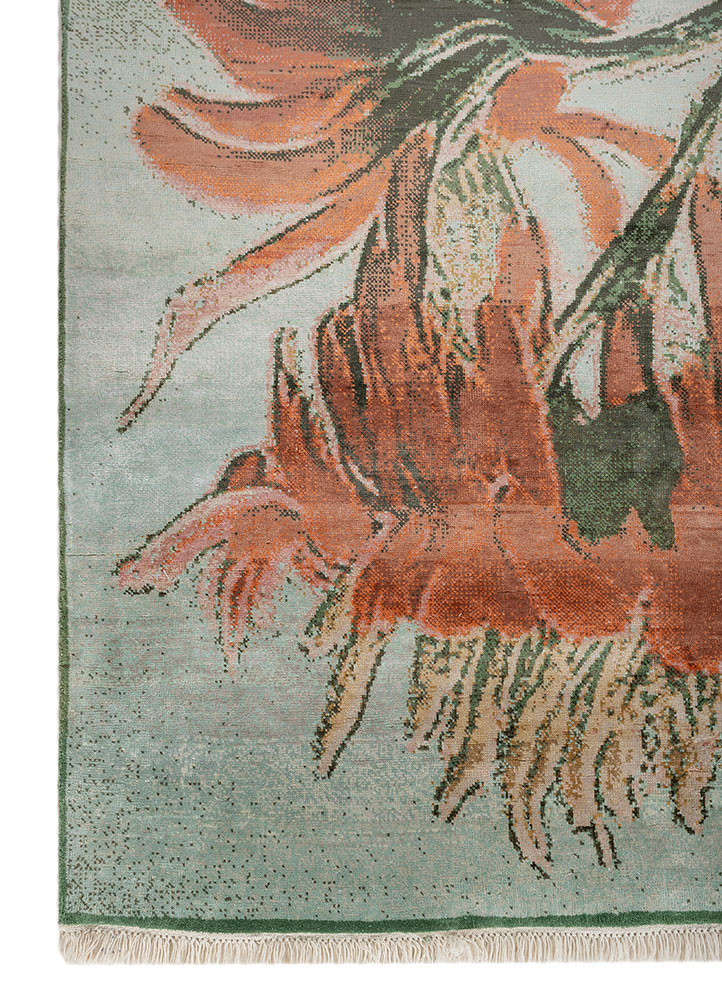 pansy ivory silk hand knotted Rug - Corner pansy ivory silk hand knotted Rug - Corner