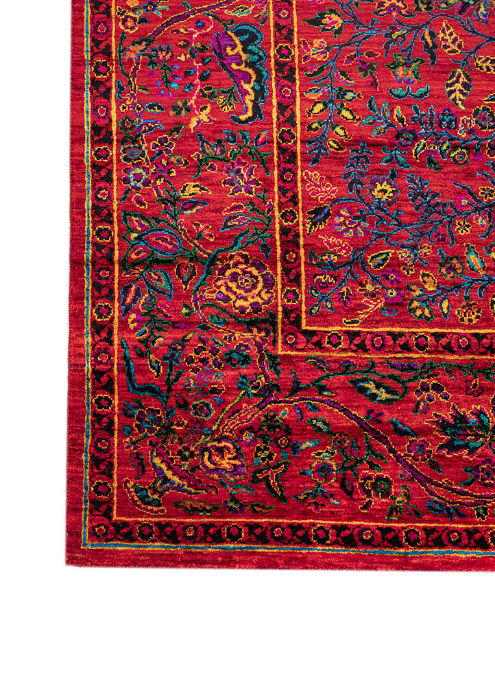 gulmarg red and orange silk hand knotted Rug - Corner gulmarg red and orange silk hand knotted Rug - Corner