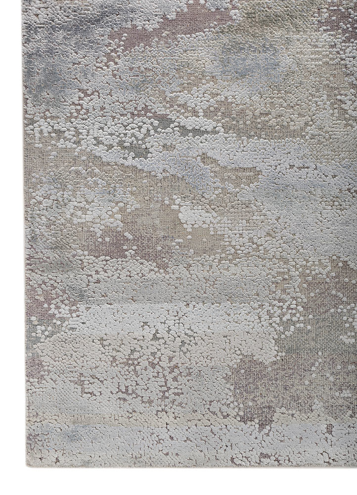 entropy blue wool and bamboo silk hand knotted Rug - Corner