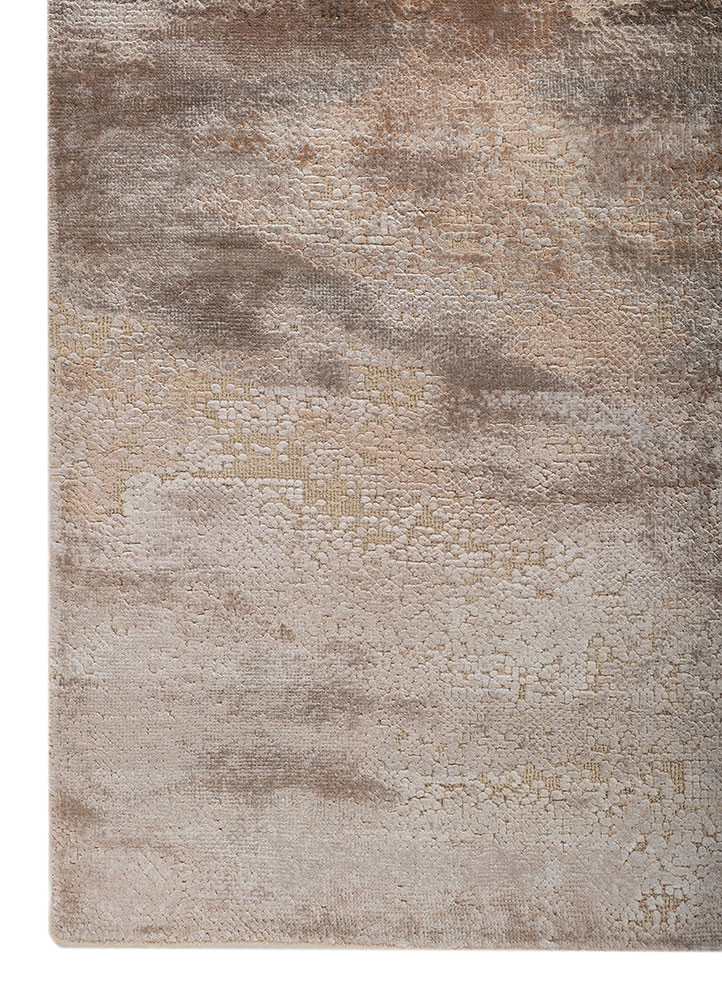 entropy ivory wool and bamboo silk hand knotted Rug - Corner