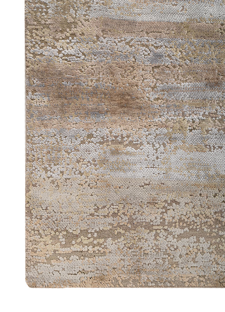 entropy ivory wool and bamboo silk hand knotted Rug - Corner