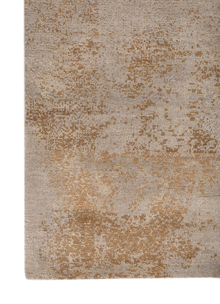 entropy ivory wool and bamboo silk hand knotted Rug - Corner