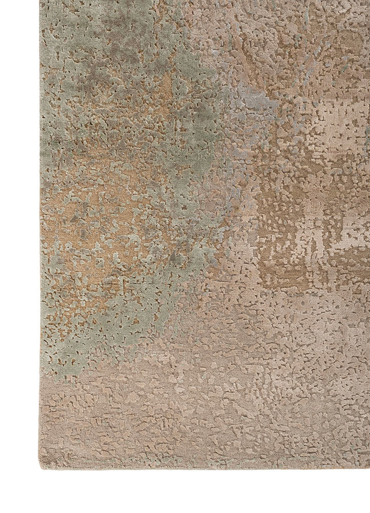 entropy beige and brown wool and bamboo silk hand knotted Rug - Corner