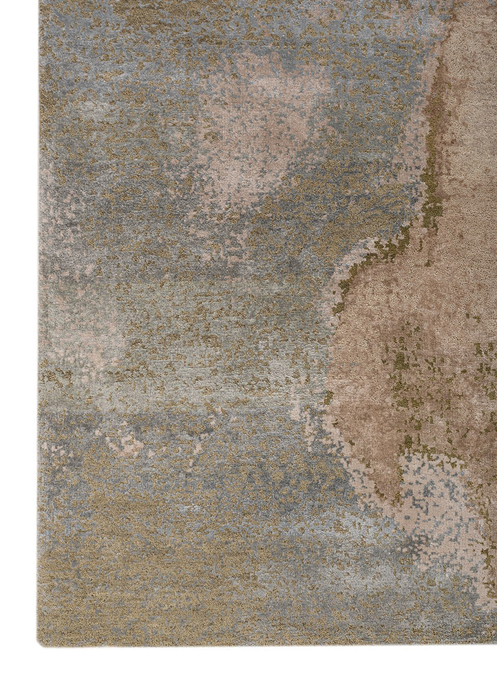 aprezo beige and brown wool and bamboo silk hand knotted Rug - Corner
