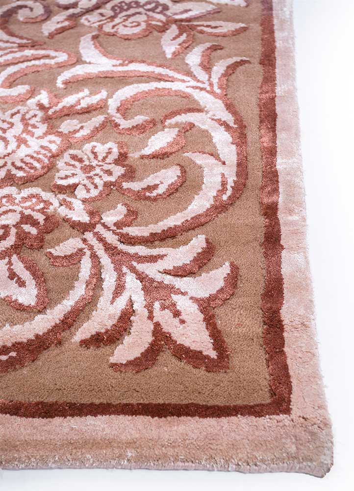 aurora beige and brown wool and bamboo silk hand knotted Rug - Corner