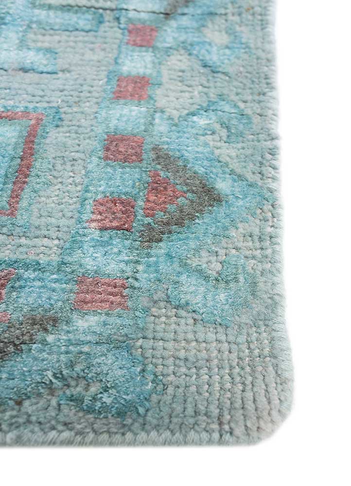 erbe blue wool and bamboo silk hand knotted Rug - Corner