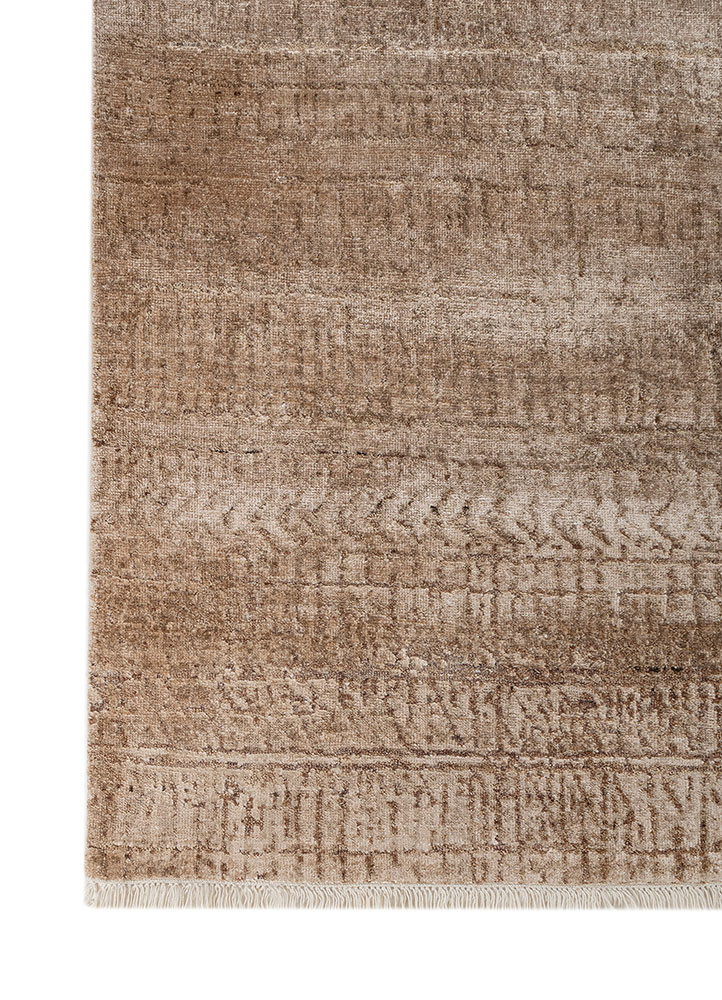 entropy beige and brown wool and bamboo silk hand knotted Rug - Corner