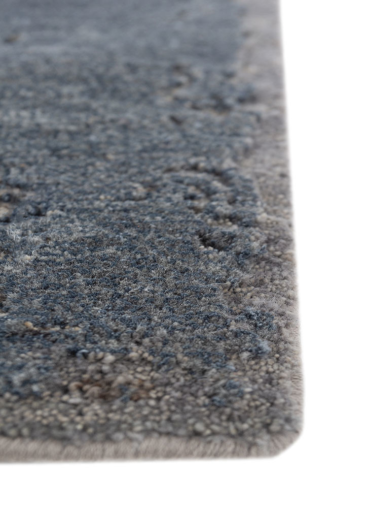 urban pause by kavi blue wool and bamboo silk hand knotted Rug - Corner
