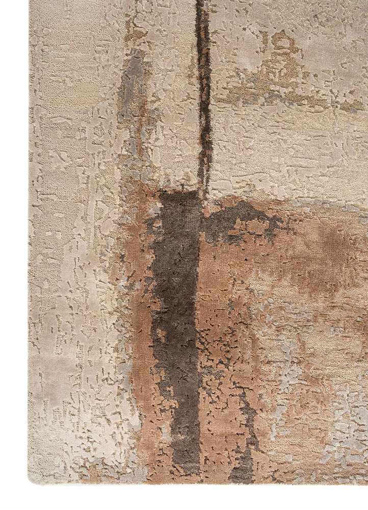 aprezo beige and brown wool and bamboo silk hand knotted Rug - Corner aprezo beige and brown wool and bamboo silk hand knotted Rug - Corner