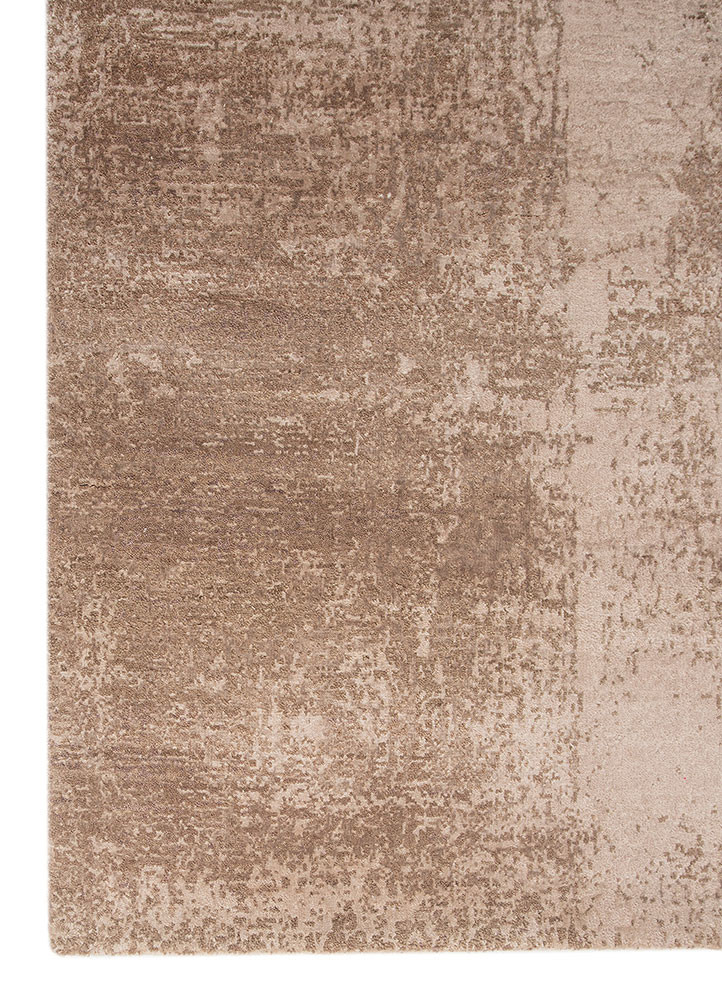 entropy beige and brown wool and bamboo silk hand knotted Rug - Corner