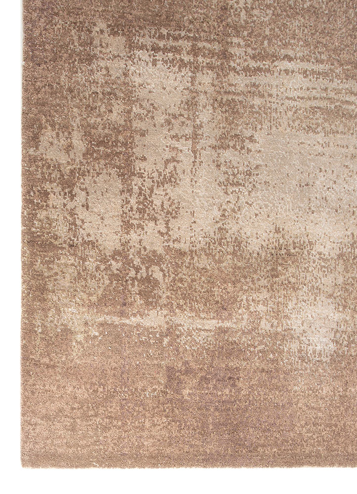 entropy beige and brown wool and bamboo silk hand knotted Rug - Corner
