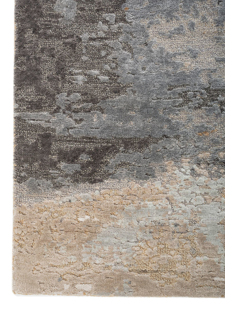 entropy beige and brown wool and bamboo silk hand knotted Rug - Corner entropy beige and brown wool and bamboo silk hand knotted Rug - Corner