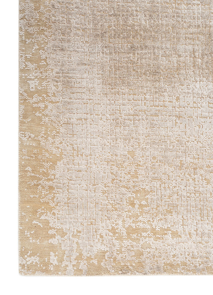 entropy ivory wool and bamboo silk hand knotted Rug - Corner