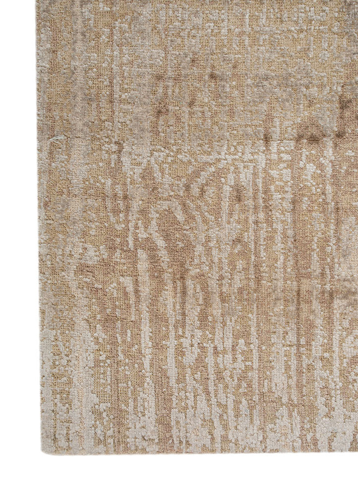 entropy ivory wool and bamboo silk hand knotted Rug - Corner