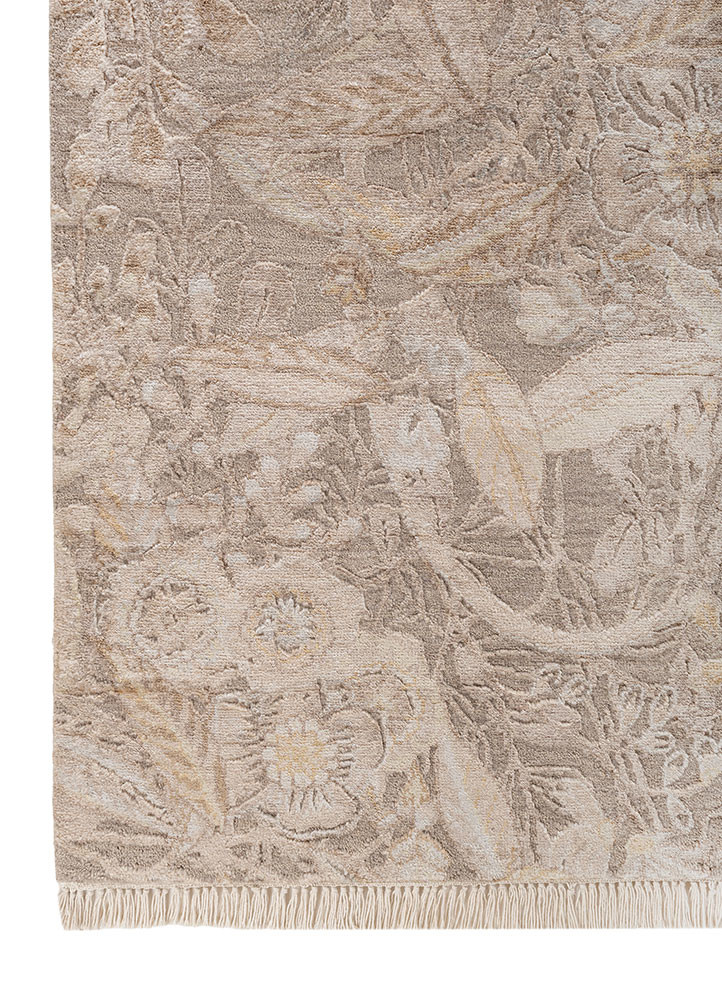 pansy ivory wool and bamboo silk hand knotted Rug - Corner