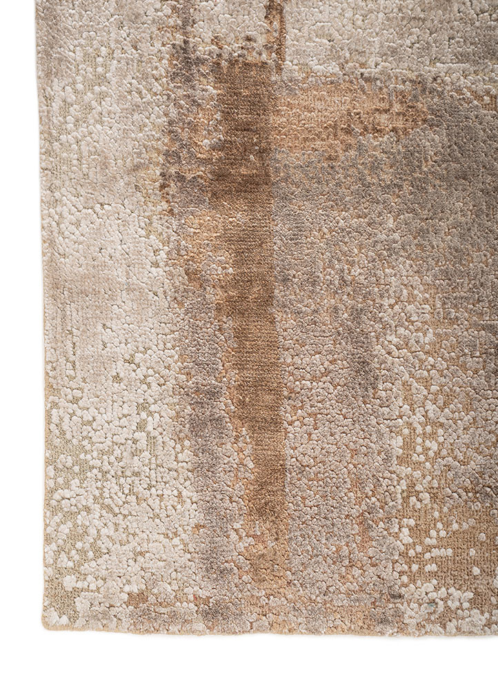 aprezo beige and brown wool and bamboo silk hand knotted Rug - Corner