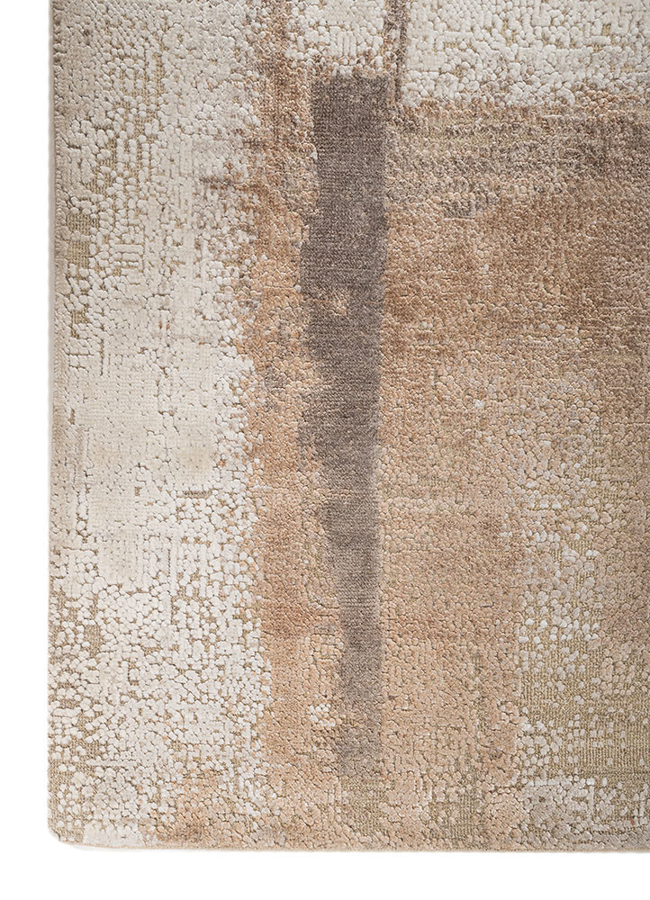 entropy beige and brown wool and bamboo silk hand knotted Rug - Corner