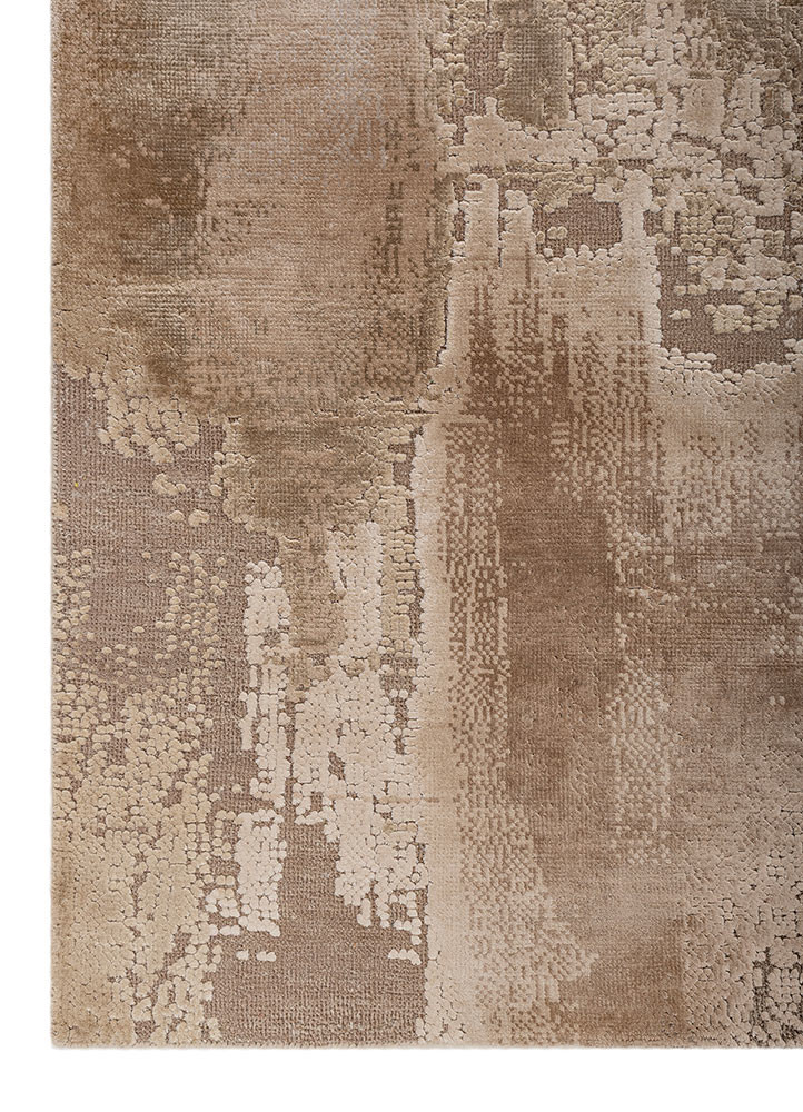 aprezo beige and brown wool and bamboo silk hand knotted Rug - Corner aprezo beige and brown wool and bamboo silk hand knotted Rug - Corner